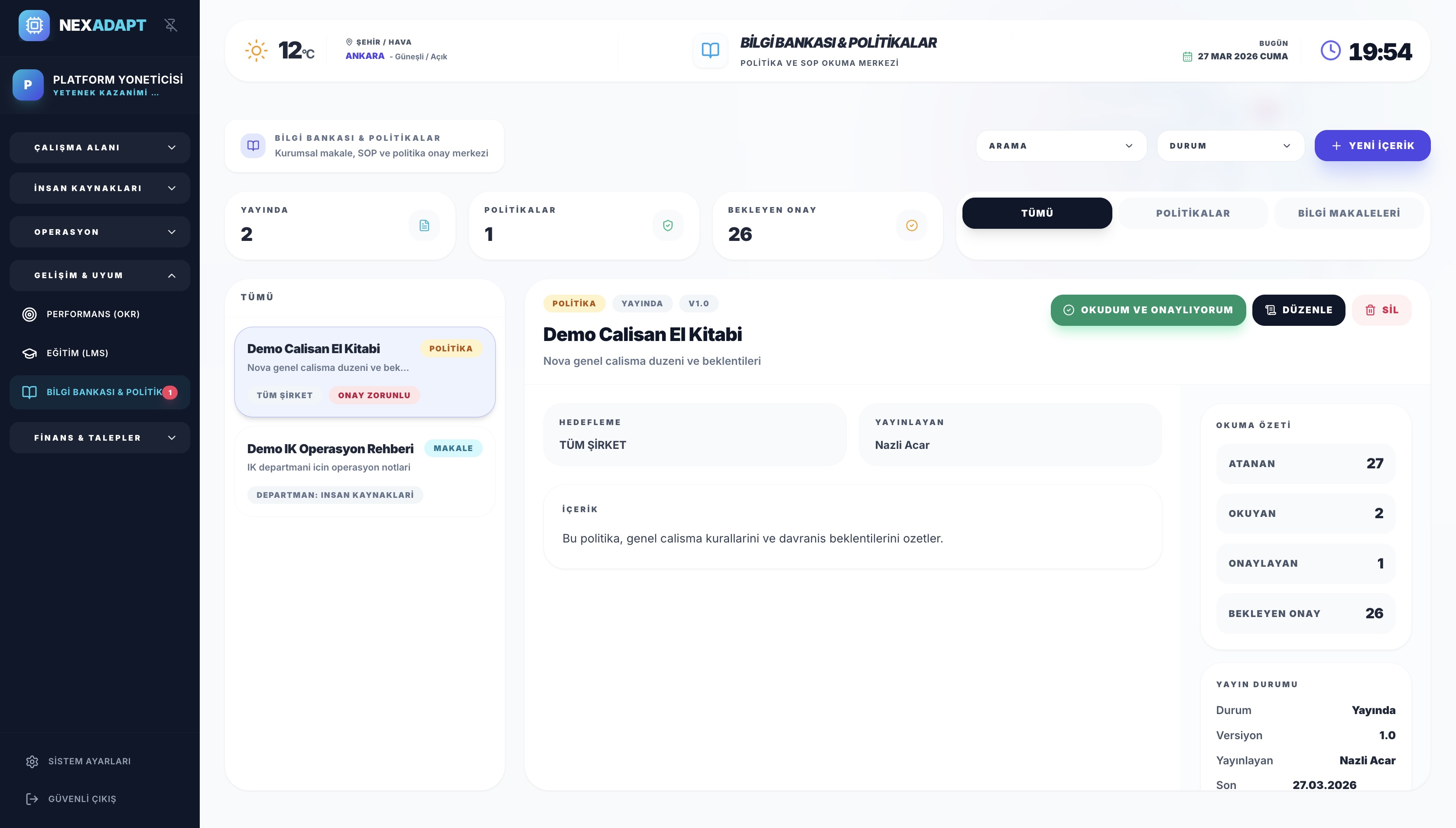 CADRO bilgi bankasi ve politikalar